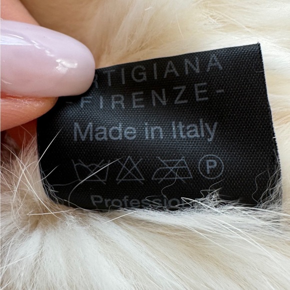 Grey Denim Jacket with White Rabbit Fur lining and White-Grey Goat Fur Collar - Picture 7 of 9